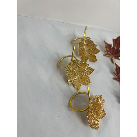 Set of 6 Napkin Rings Fall Leaves Dinner Party Entertaining Dining Table - Picture 5 of 8